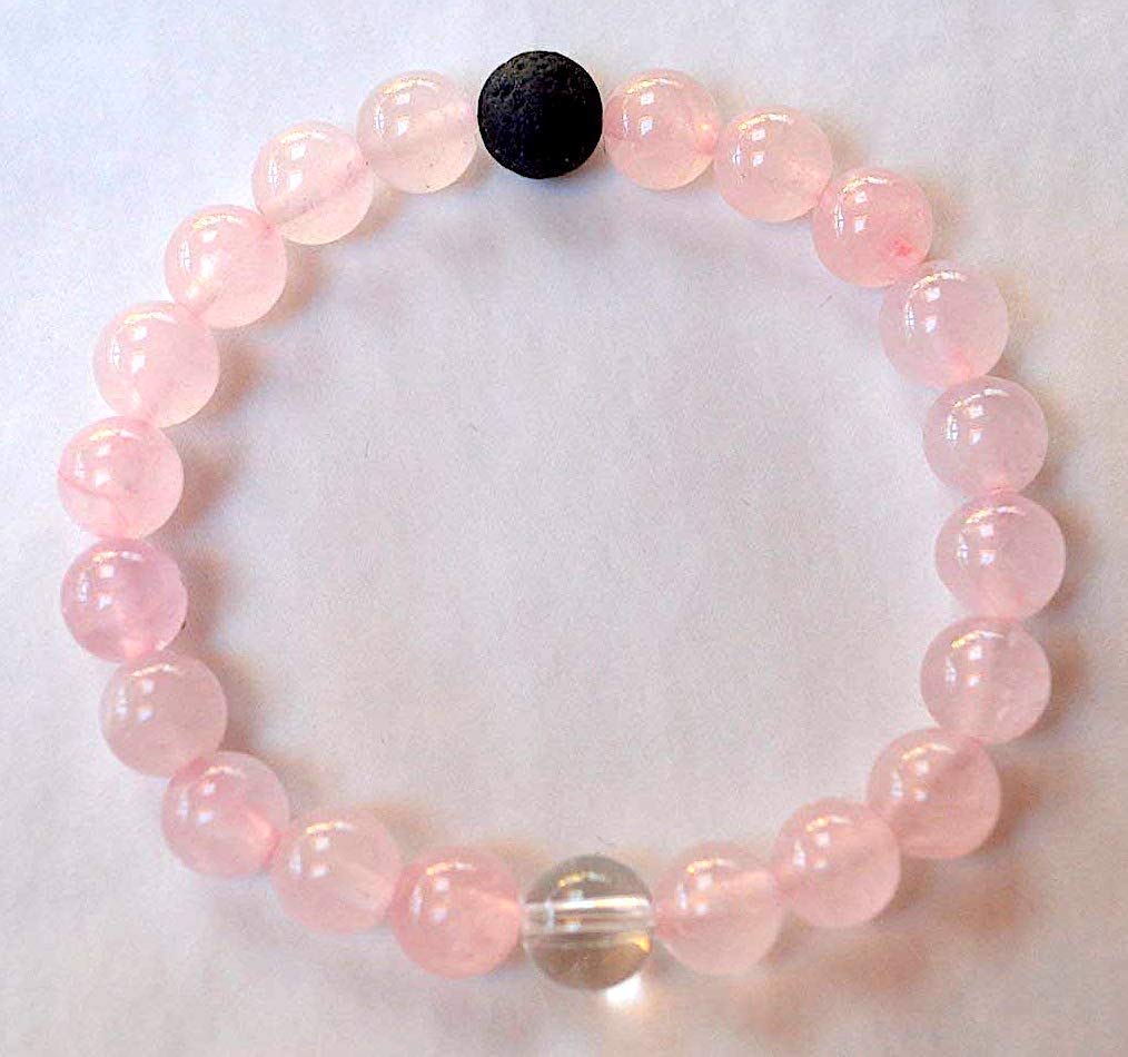 Awaken Your Kundalini Rose Quartz Bracelet - Himalyan Ice Crystal Quartz Gemstone - Lava Beaded Bracelet - Breast Cancer Healing Crystals