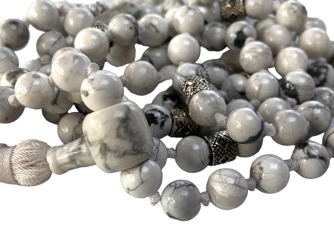 Certified Hand-Knotted Howlite Mala Beads Necklace | Gemini Birthstone | Crown Chakra