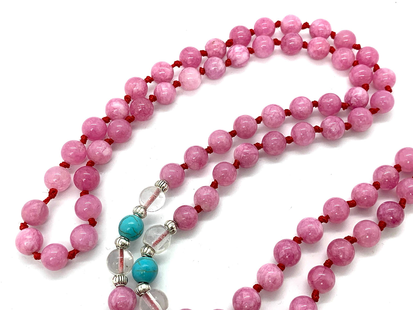 Awaken Your Kundalini Energized 7 Chakra mala Hand Knotted 108 mala beads necklaces - Japa mala - Buddhist prayer beads - Meditation beads - Healing crystals for men women (Pink Jade chakra mala)