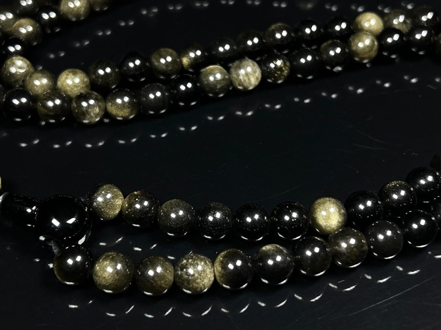 Golden Sheen Obsidian Mala Necklace - 8mm 108 Beads - Scorpio & Sagittarius Birthstone for October November December - Root & Solar Plexus Chakra