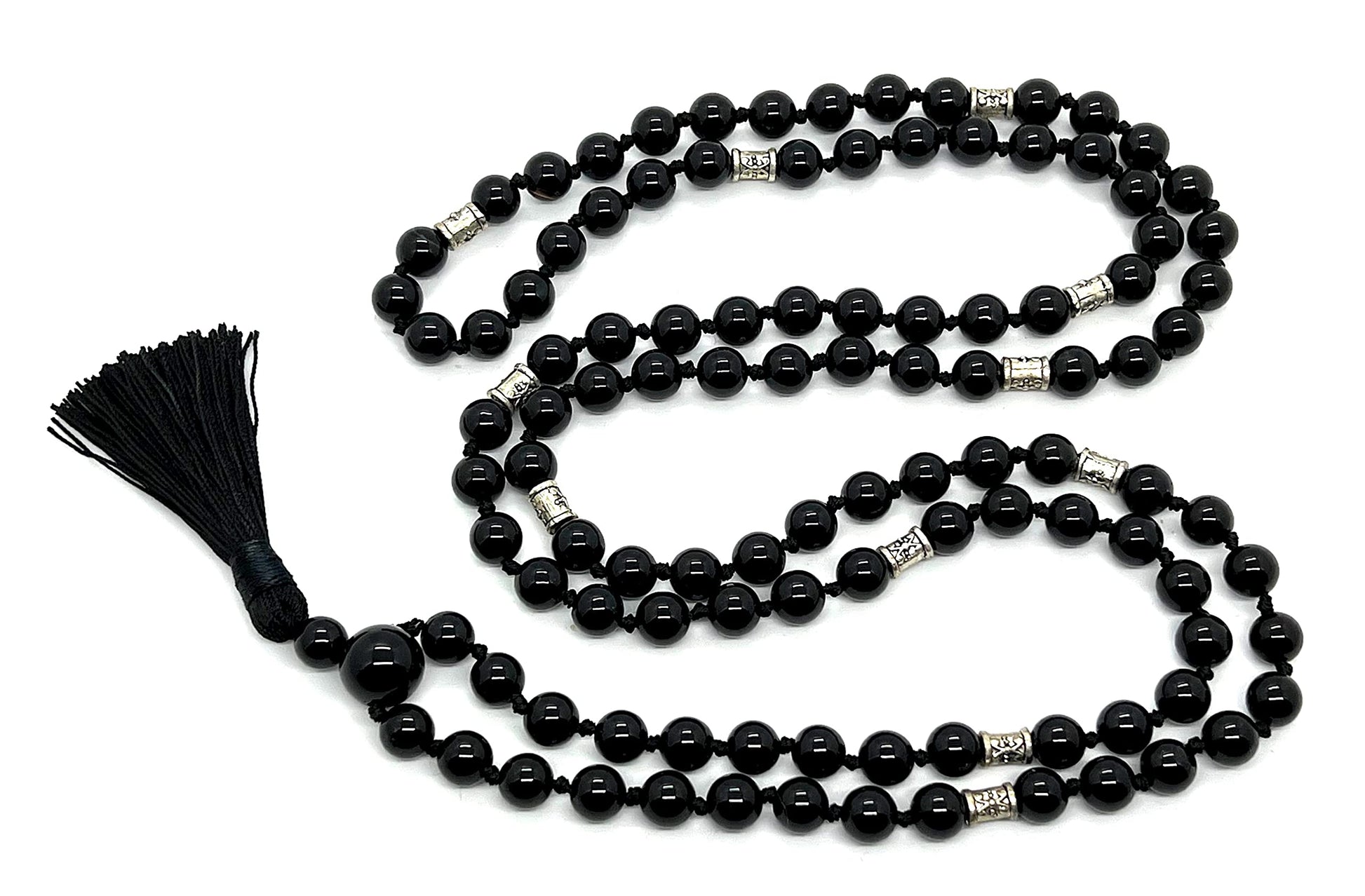 Black Onyx Mala Necklace Detail | 8mm Premium Grade Beads | Natural Stone Texture | VEERA Collection | Spiritual Warrior Jewelry | Root Chakra Meditation Beads | Handmade USA | AYK