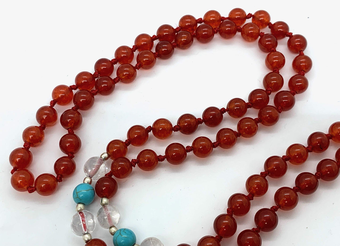 Energized 7 Chakra mala Hand Knotted 108 mala beads necklaces - Japa mala - Buddhist prayer beads - Meditation beads - Healing crystals for men women (Carnelian 1st chakra Root Chakra Mala)