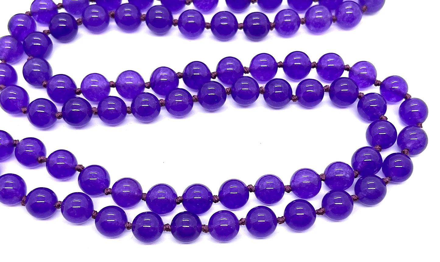 Calming & Balancing Purple Jade Mala Necklace with Tassel (8mm 108 Beads) - Taurus & Libra Birthstone - Heart Chakra Harmony