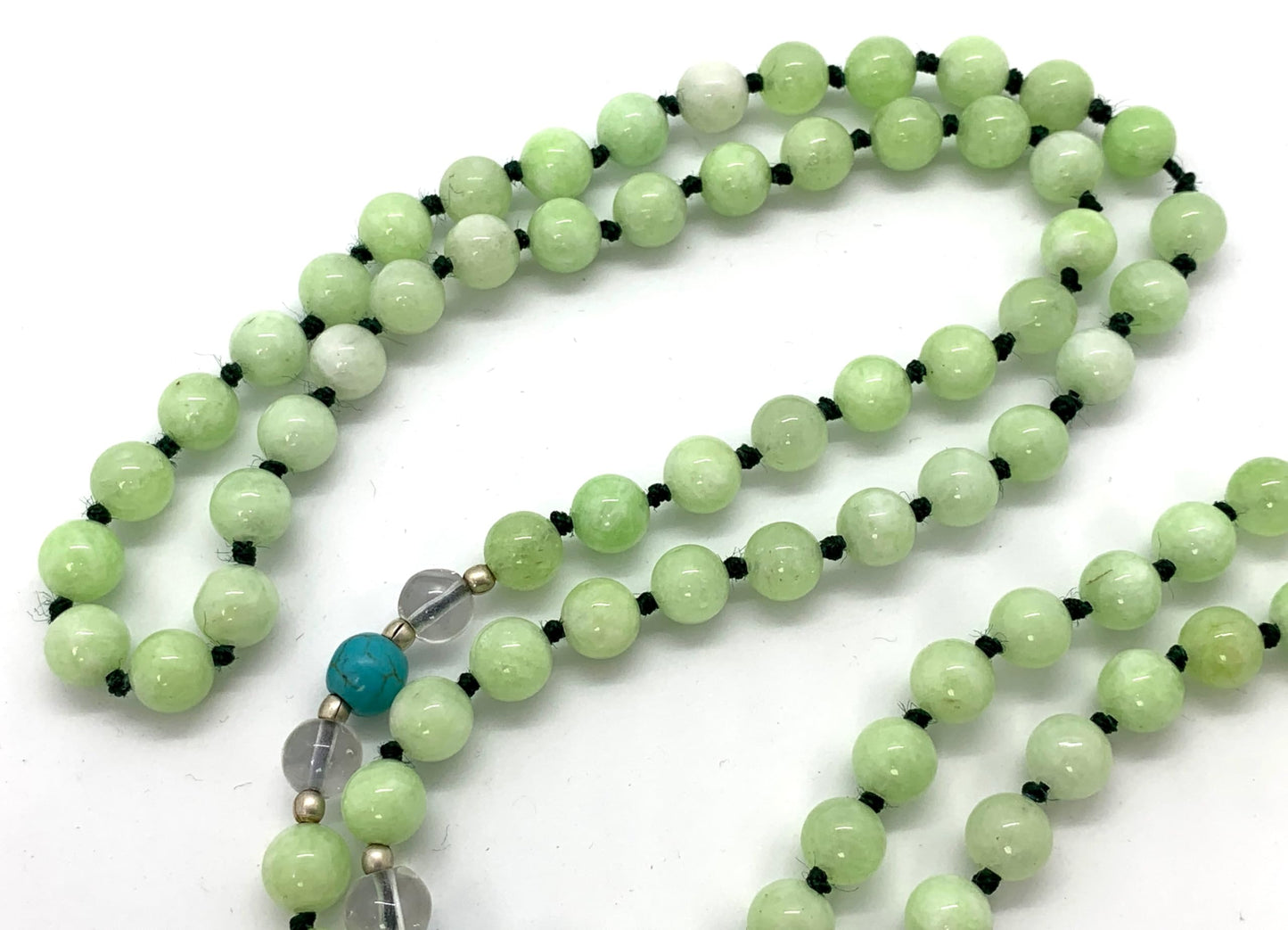 Energized 7 Chakra mala beads Hand Knotted 108 beads necklaces - Japa - Buddhist prayer beads - Meditation - Healing crystals for men women (Fluorescent Green Jade Heart chakra mala)