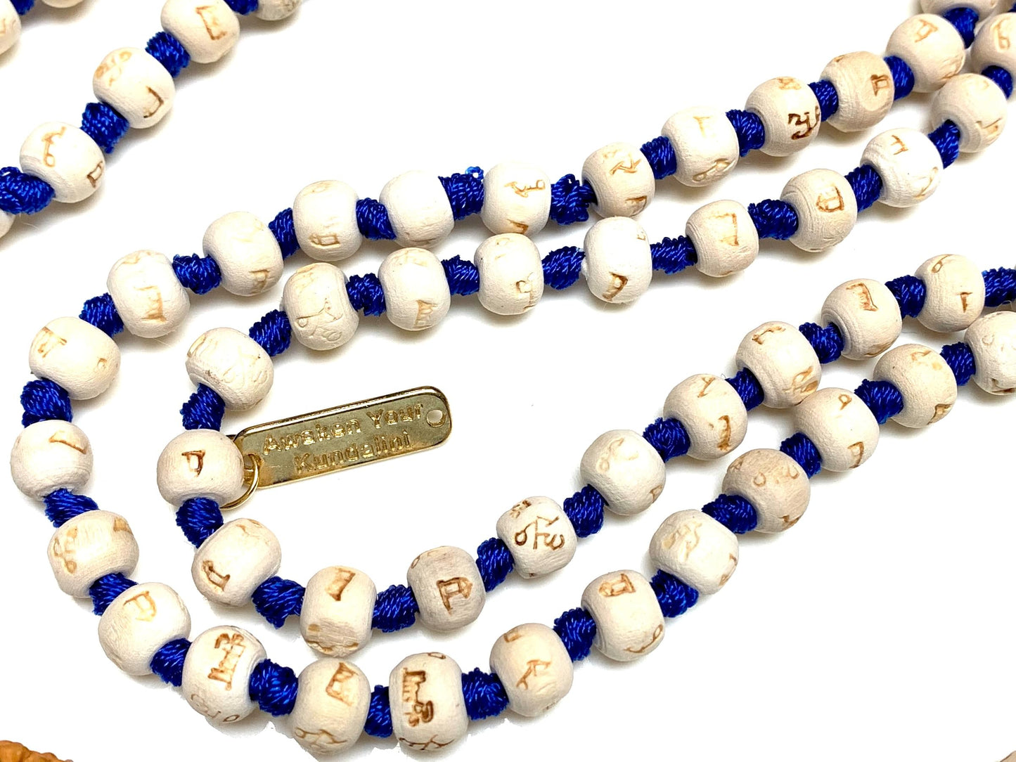 Tulsi Mala Beads Necklace w/ 5 Mukhi Rudraksha – 8mm Beads with "Ram" Inscription – Root Chakra & Aries Birthstone – Meditation Jewelry