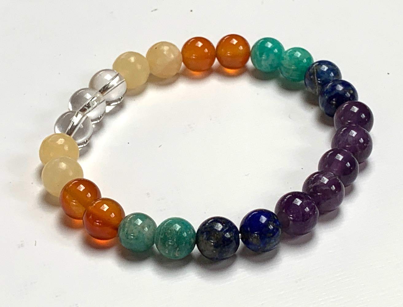 Unleash Your Inner Muse: Creativity Gemstone Bracelet (8mm) - Calcite, Lapis Lazuli, Carnelian, Clear Quartz (Crown & Sacral Chakra Alignment)