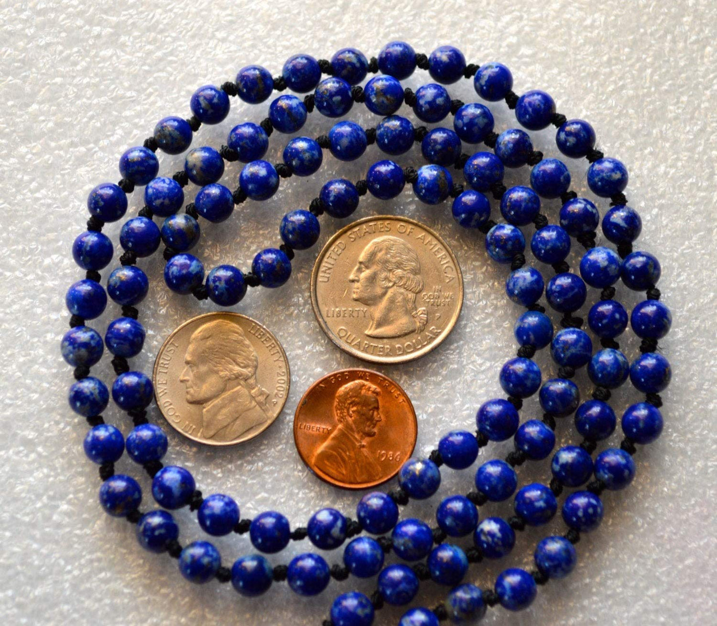 Hand Knotted 6mm Lapis Lazuli Mala Beads Necklace | Third Eye & Throat Chakra Healing | Intuition & Communication Boost