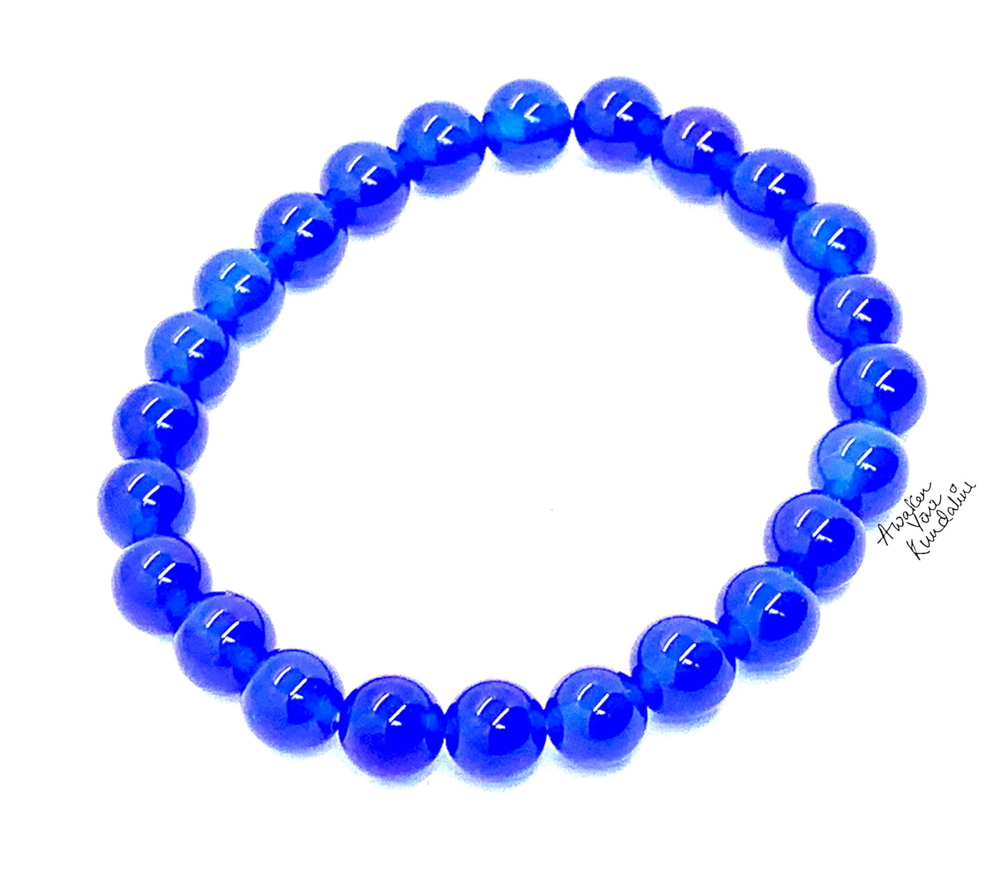 8mm Blue Jade Stretch Bracelet - March Birthstone for Pisces - Throat Chakra Association