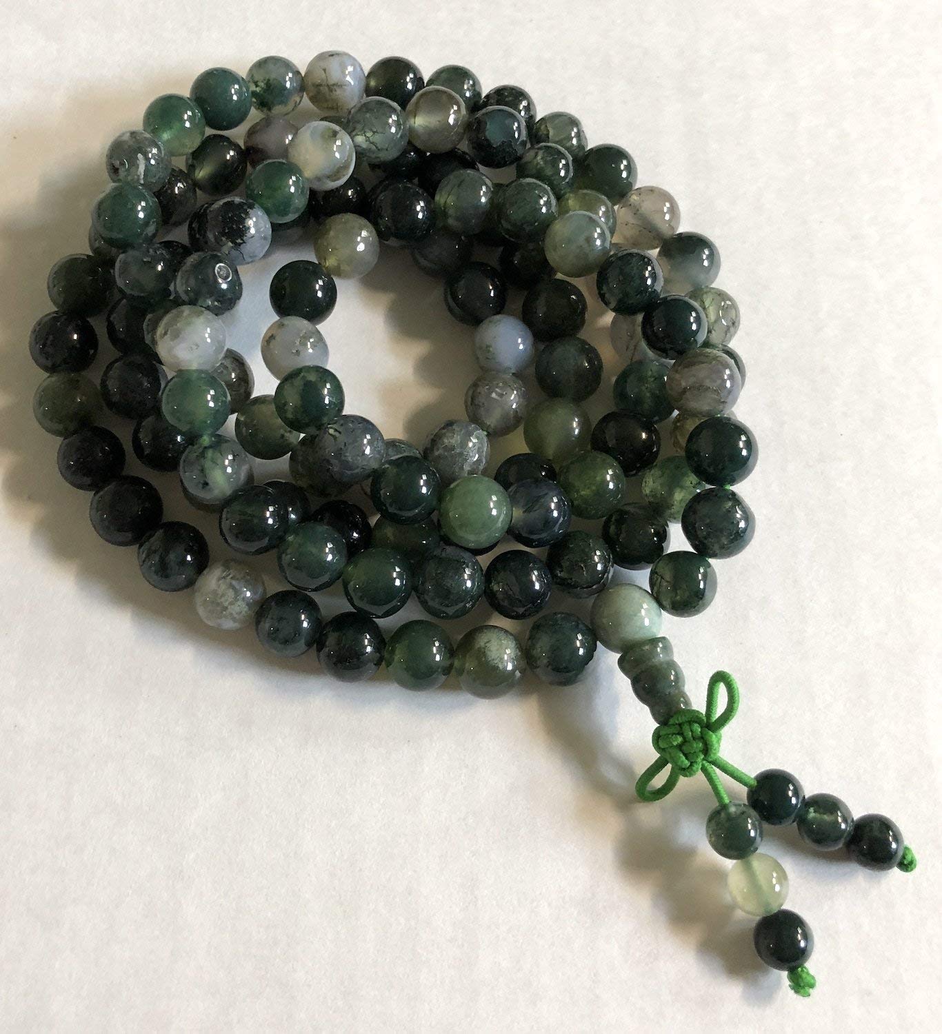 Embrace Fresh Starts & Abundance: Moss Agate Mala Necklace (8mm 108 Beads) - Virgo & Capricorn Birthstone & Heart Chakra Harmony