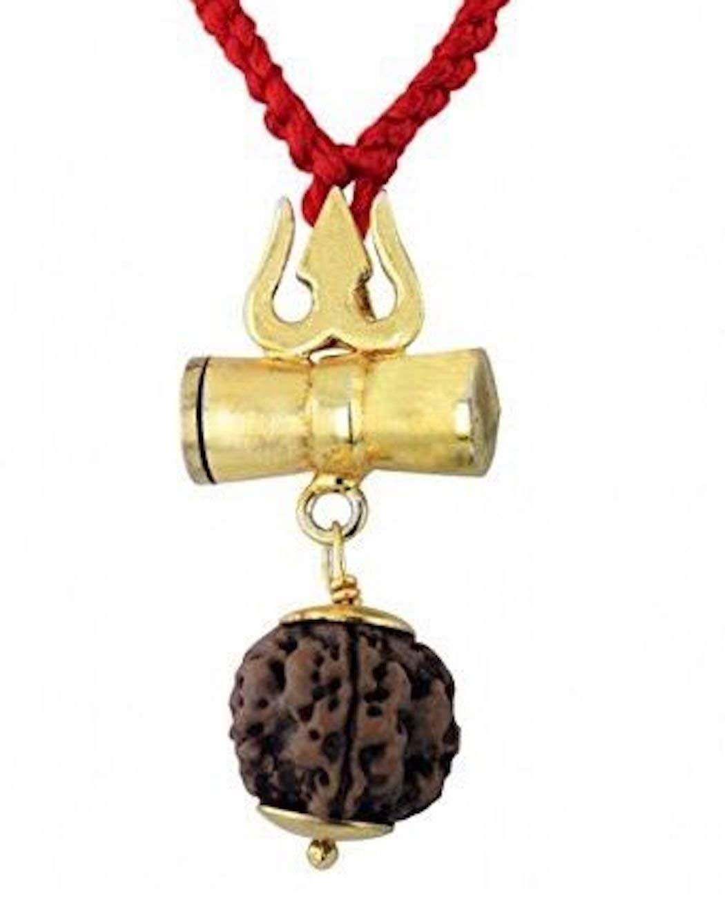Awaken Your Kundalini Divine Energy: Tri Shakti Trishul Damru - 5 Rudraksha Pendant - Lord Shiva Blessings (Style-2 Astadhatu w/Trishul)