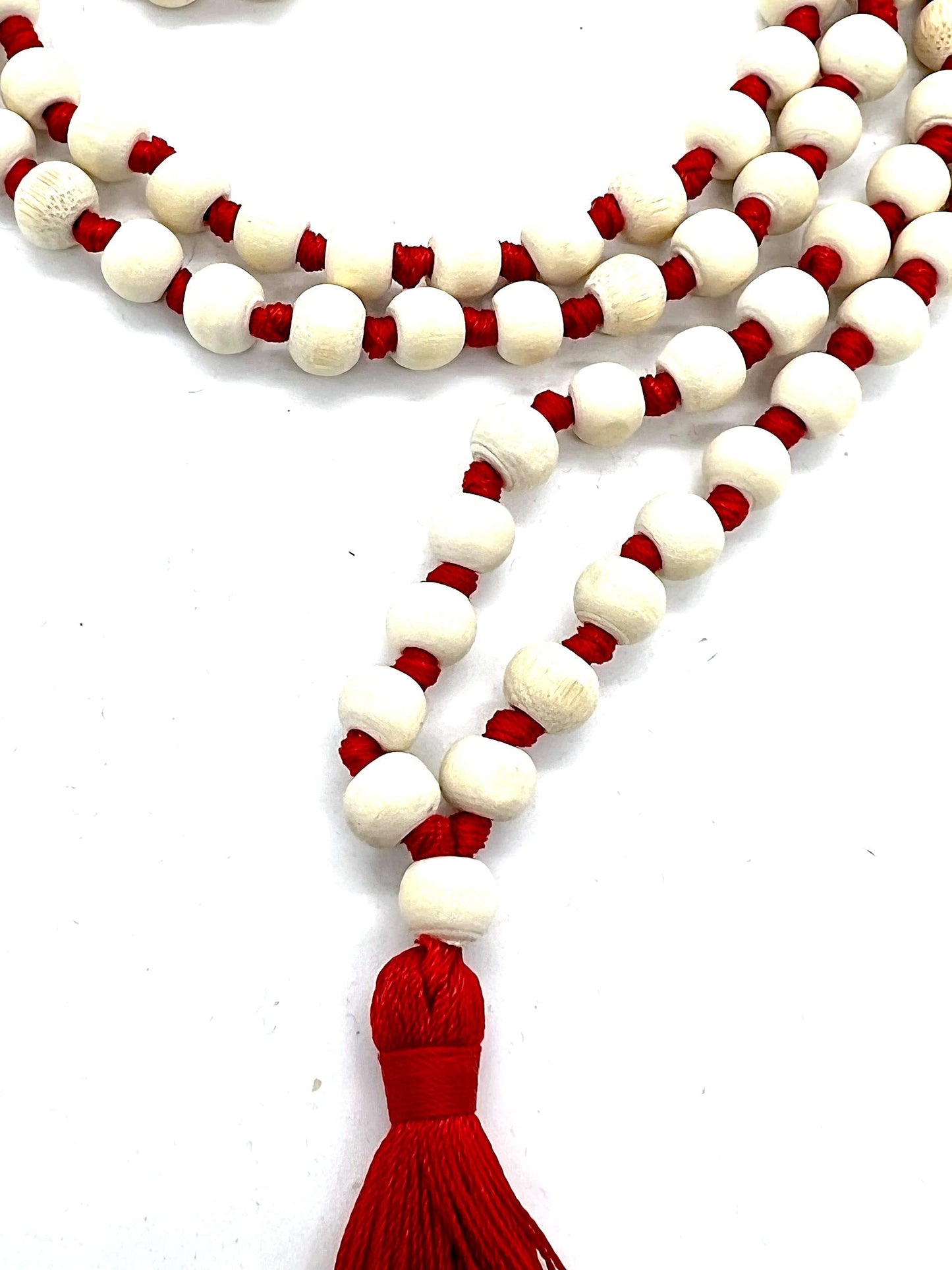 Tulsi Mala Beaded Necklace - Hand Knotted Tulasi Beads - 7 Chakra Mala (Red String)