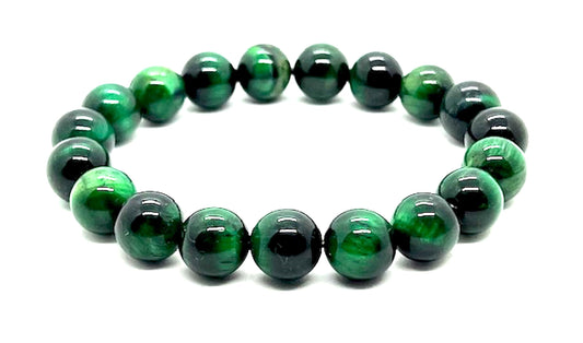 AWAKEN YOUR KUNDALINI Green Tiger's Eye Tiger Eye Stretch Bracelet, 10mm, Gemini Birthstone, Heart Chakra Jewelry