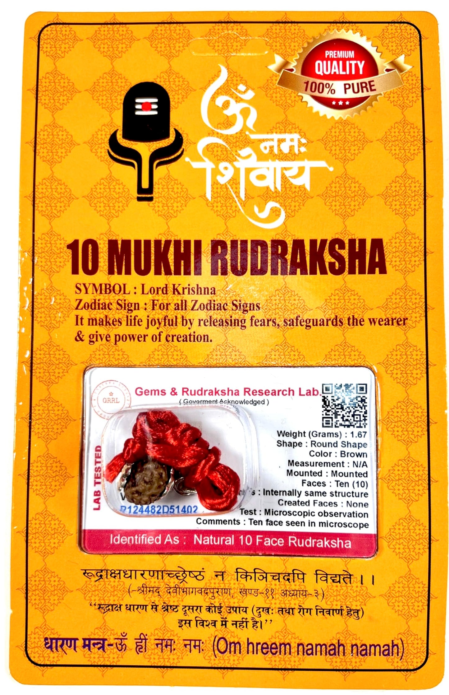 Certified 10 Mukhi Rudraksha Pendant Necklace (Ten Faces) - Embrace Strength & Harmony - Capricorn & Aquarius Birthstone - Solar Plexus Power