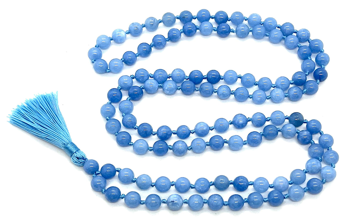 Hand-Knotted Sky Blue Jade Mala (108 Beads, 8mm) - Embrace Calm & Clarity - Aquarius & Gemini Birthstone - Throat Chakra Balance
