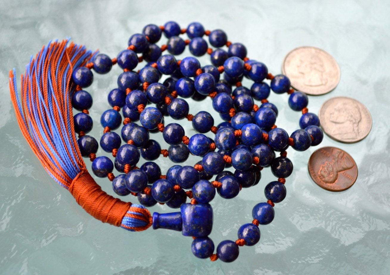 Unleash Your Inner Wisdom - Lapis Lazuli Mala Necklace (10mm 108 Beads, December Birthstone, Sagittarius Gemstone, Throat Chakra)