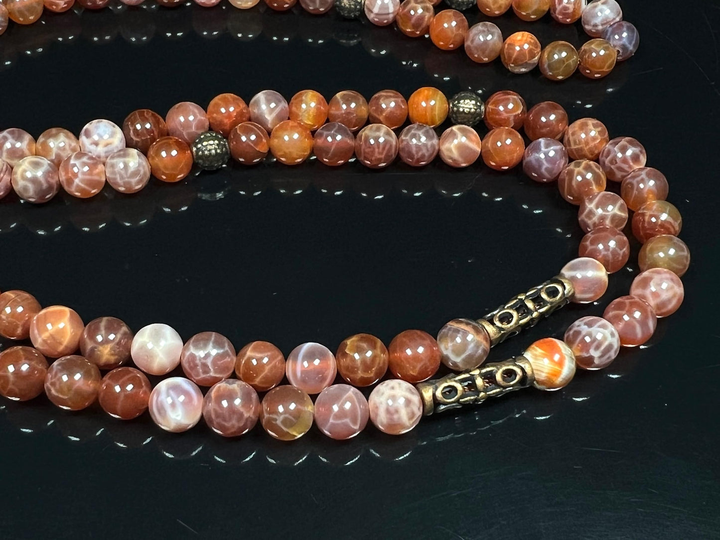 Handmade Fire Agate Mala Necklace – Sacral Chakra Healing for Creativity & Emotional Flow | VESTA Collection