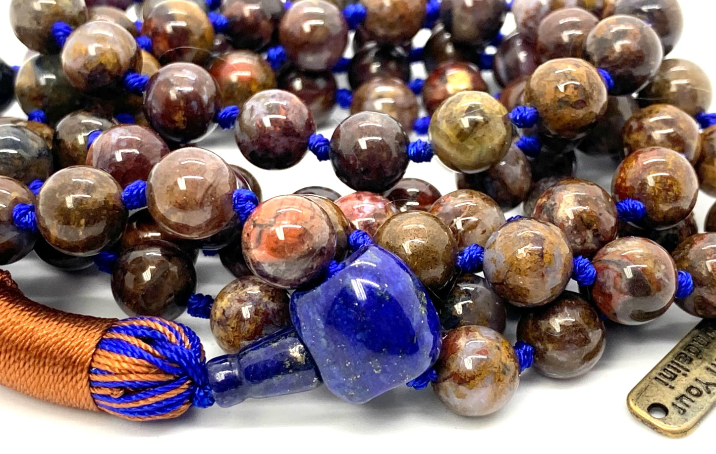 Hand Knotted Pietersite Mala Necklace – 8mm | 108 Beads | Third Eye & Solar Plexus Chakras | September Birthstone Energy | Ethically Sourced