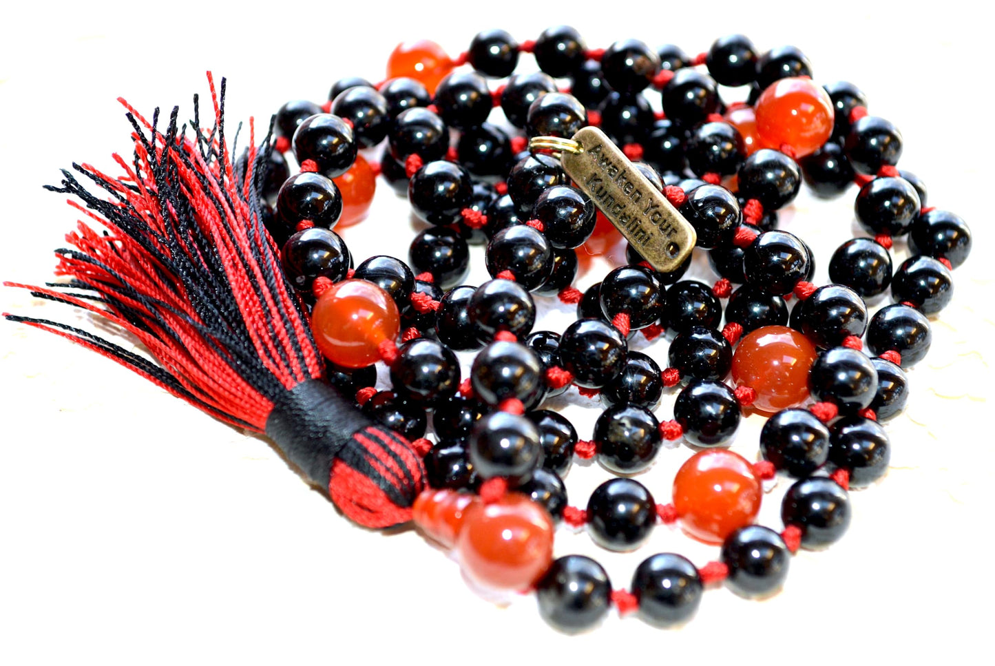 Black & Red Onyx Mala Necklace | Hand-Knotted 108 Beads | Root Chakra | VEERA Collection