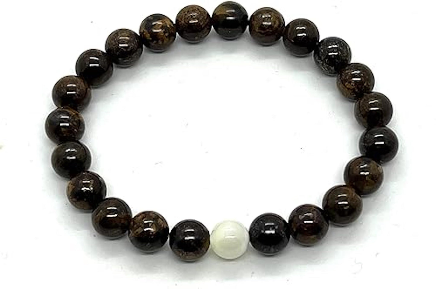 Bronzite & Mother of Pearl Stretch Bracelet (8mm Beads, 7.5 Inches) - Balance & Inner Strength: - Taurus & Gemini Birthstone & Root & Solar Plexus Harmony