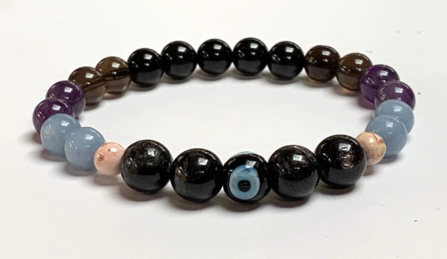 Crystals for Bereavement, Grief support Healing Bracelet for Loss, Grief bracelet, Remembrance, Bereavement gift - Rhodochrosite, Jet, Amethyst, Apache Tear, Angelite, Mala Beads Bracelet