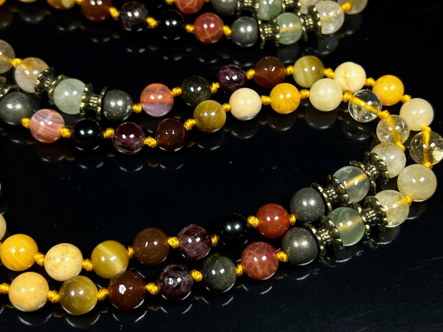 Hand Knotted Abundance Alchemist Mala Beads Necklace | Manifestation Crystals | 8mm 108 Beads | Solar Plexus & Root Chakras | Universal Zodiac Birthstones | Ethically Sourced