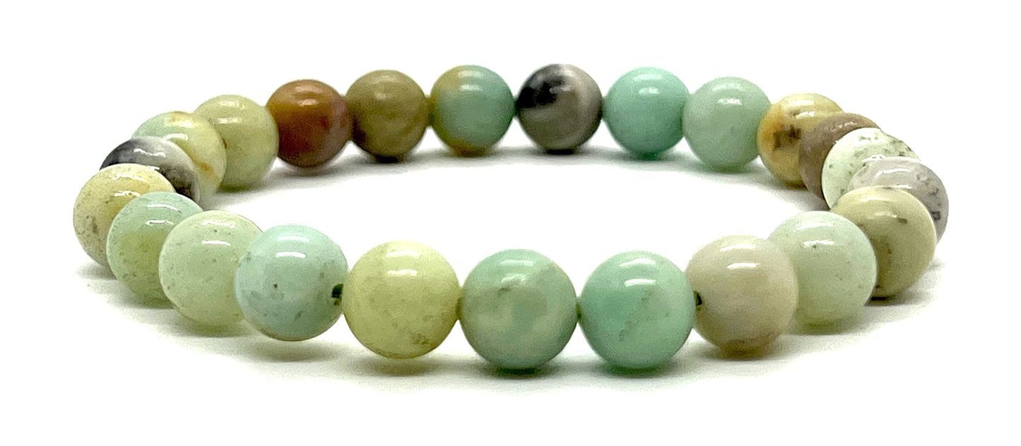 AWAKEN YOUR KUNDALINI Amazonite Stretch Bracelet, 8mm Beads, Virgo Birthstone, Heart Chakra