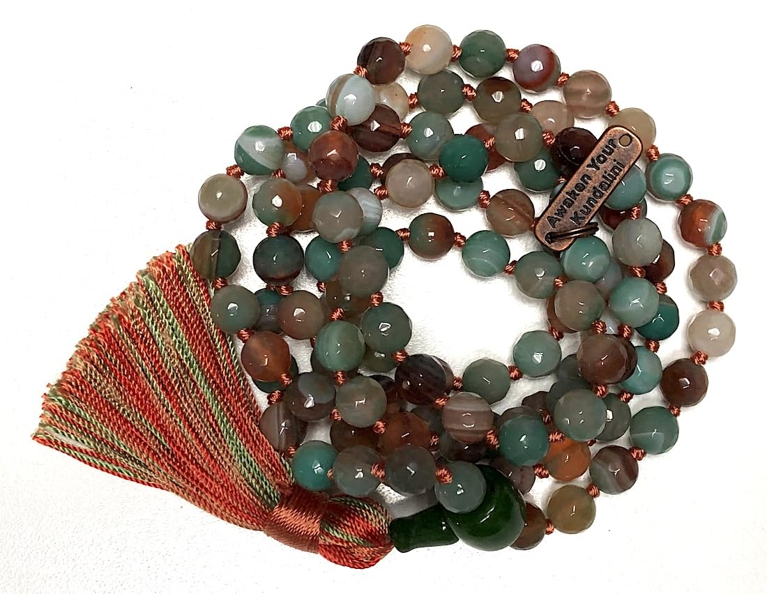 Experience Serenity & Balance with the Hand-Knotted Indian Agate Mala Beads Necklace - Taurus & Gemini Birthstone, Heart & Root Chakra Activation