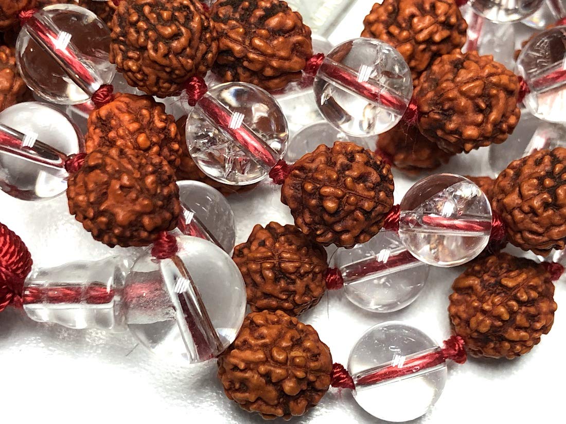 Rudraksha & Crystal Quartz Mala Necklace | SPHATIKA & AKSHA Collection