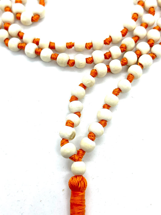 Tulsi Mala Beaded Necklace - Hand Knotted Tulasi Beads - 7 Chakra Mala (Orange String)