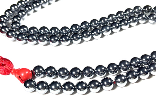 Terahertz Mala Beads Necklace | 8mm 108 Beads | Energy & Focus | Aquarius Birthstone | Root Chakra Alignment