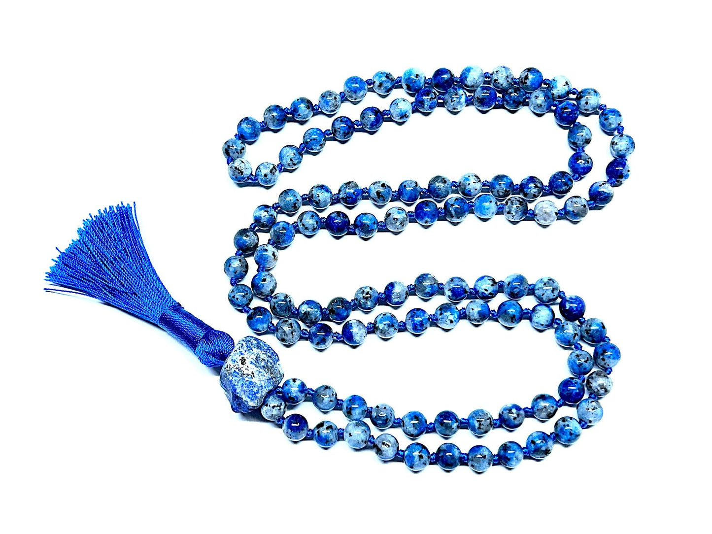 Natural K2 Gemstone Mala Beads Necklace – Virgo Birthstone – 108 Hand Knotted 8mm Beads – Third Eye Chakra – Ethically Sourced Spiritual Crystal Jewelry for Meditation & Style
