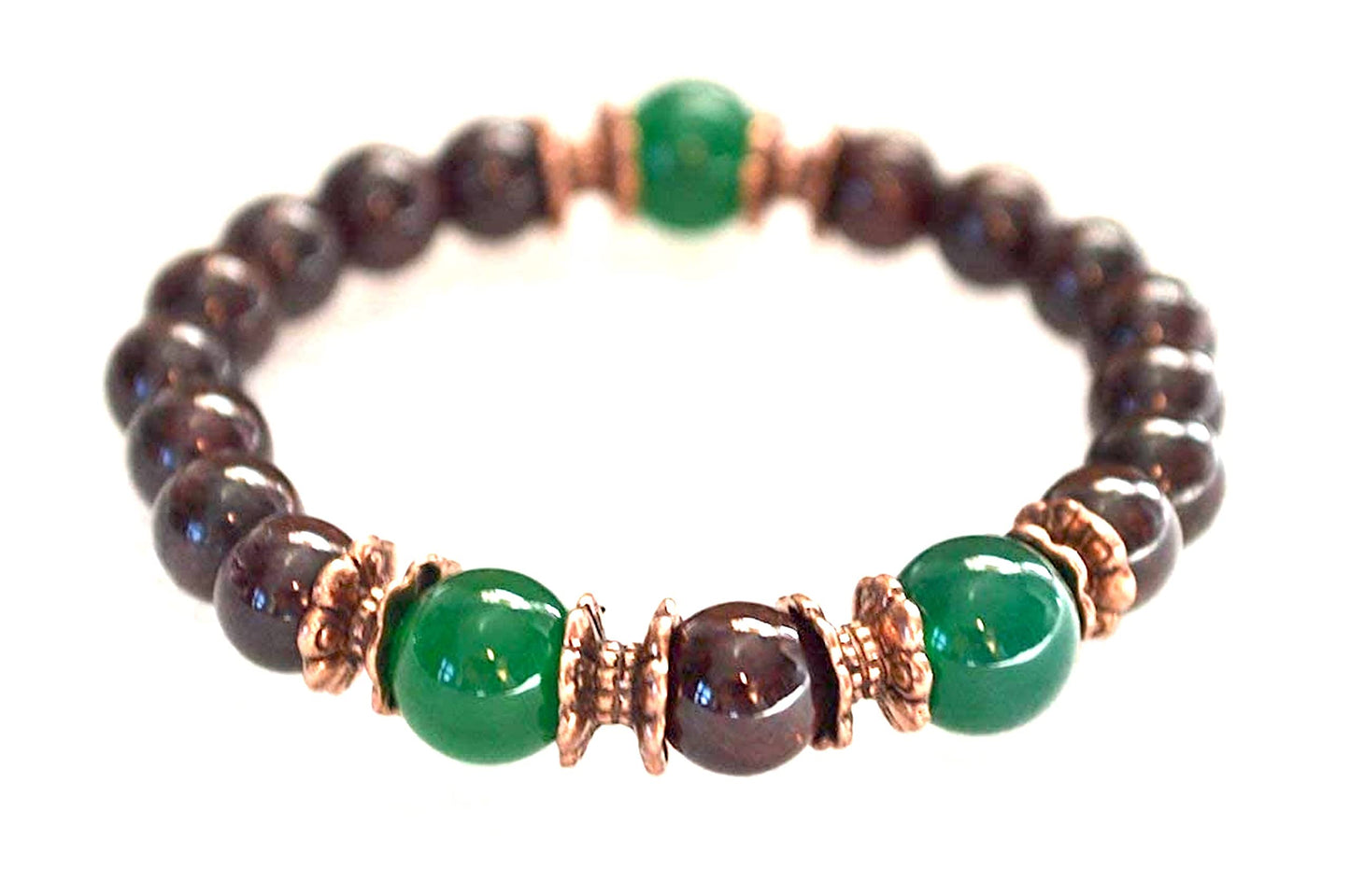 Ignite Passion & Abundance: Garnet & Green Jade Stretch Bracelet (8mm Beads) - Capricorn & Aquarius Birthstone & Root & Sacral Chakra Harmony