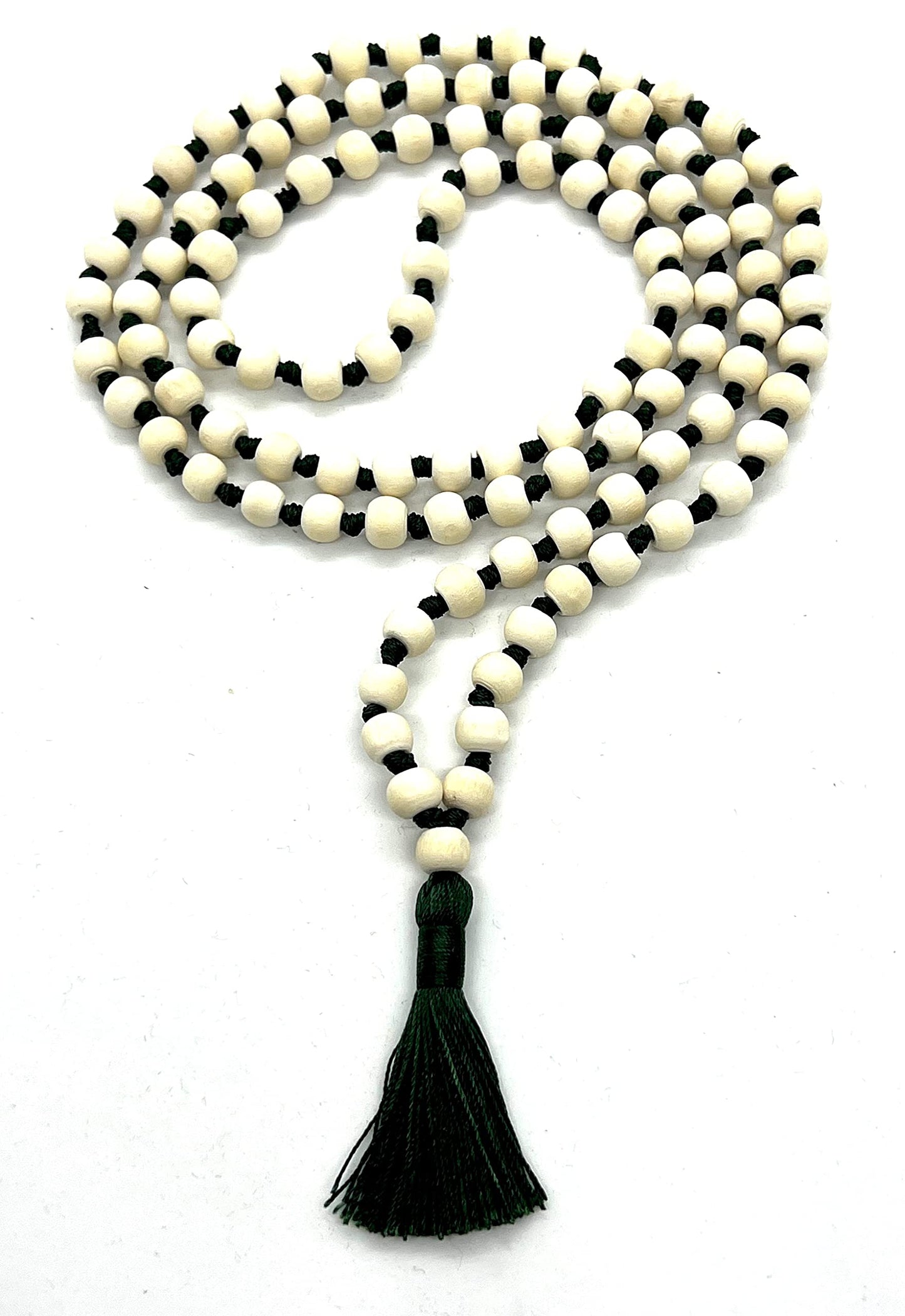 Tulsi Mala Beaded Necklace - Hand Knotted Tulasi Beads - 7 Chakra Mala (Green String)