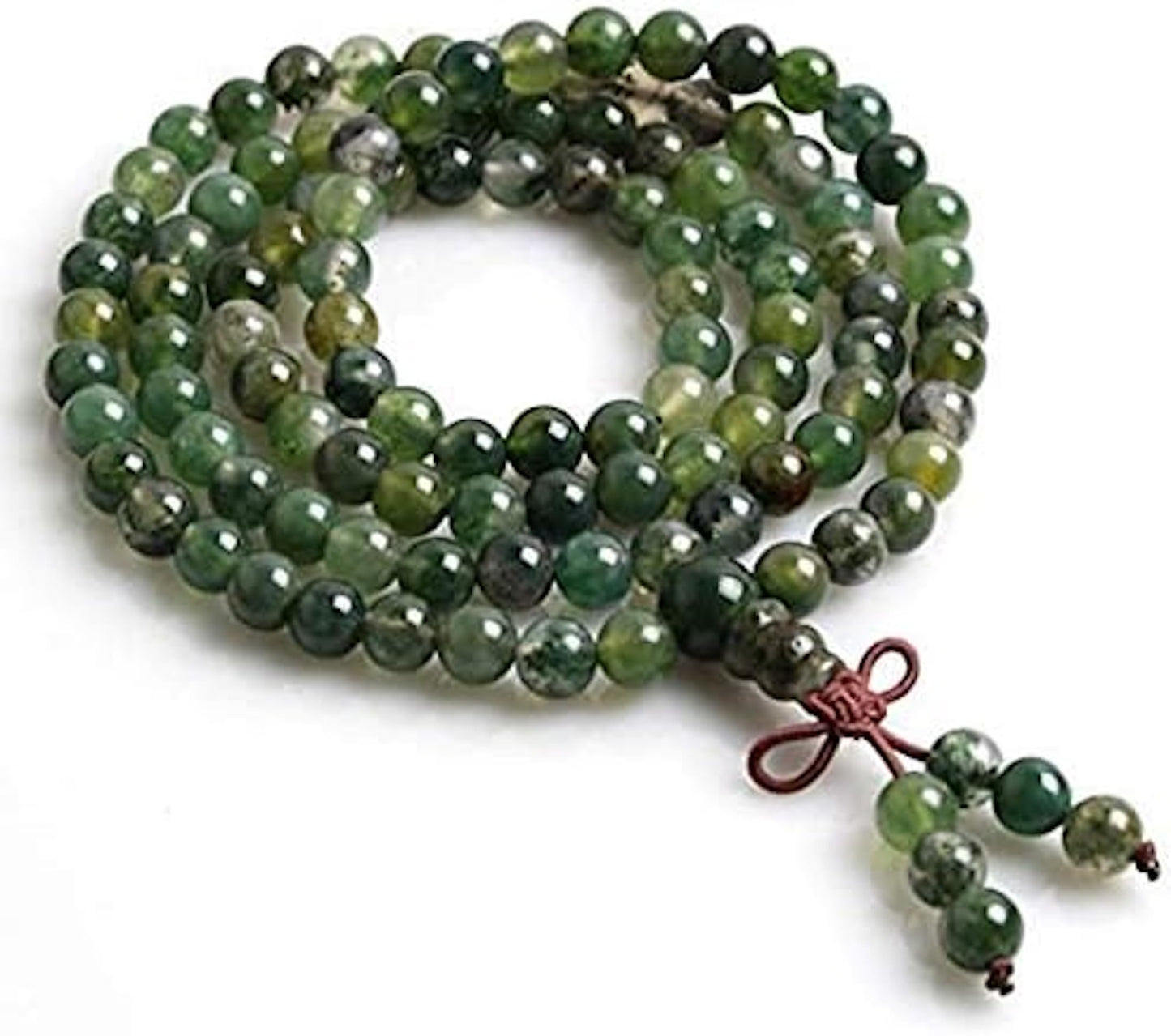 Heart Chakra Green Moss Agate mala necklace 8mm meditation Mala beads 108 prayer beads | Unconditional love Abundance Forgiveness Trust Compassion Child birth, w/velvet or 100% Jute pouch