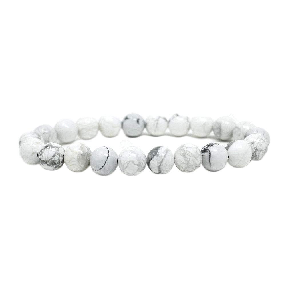 Elegant Howlite Stretch Bracelet 8mm Beads, 7.5" Wrist, Taurus Birthstone