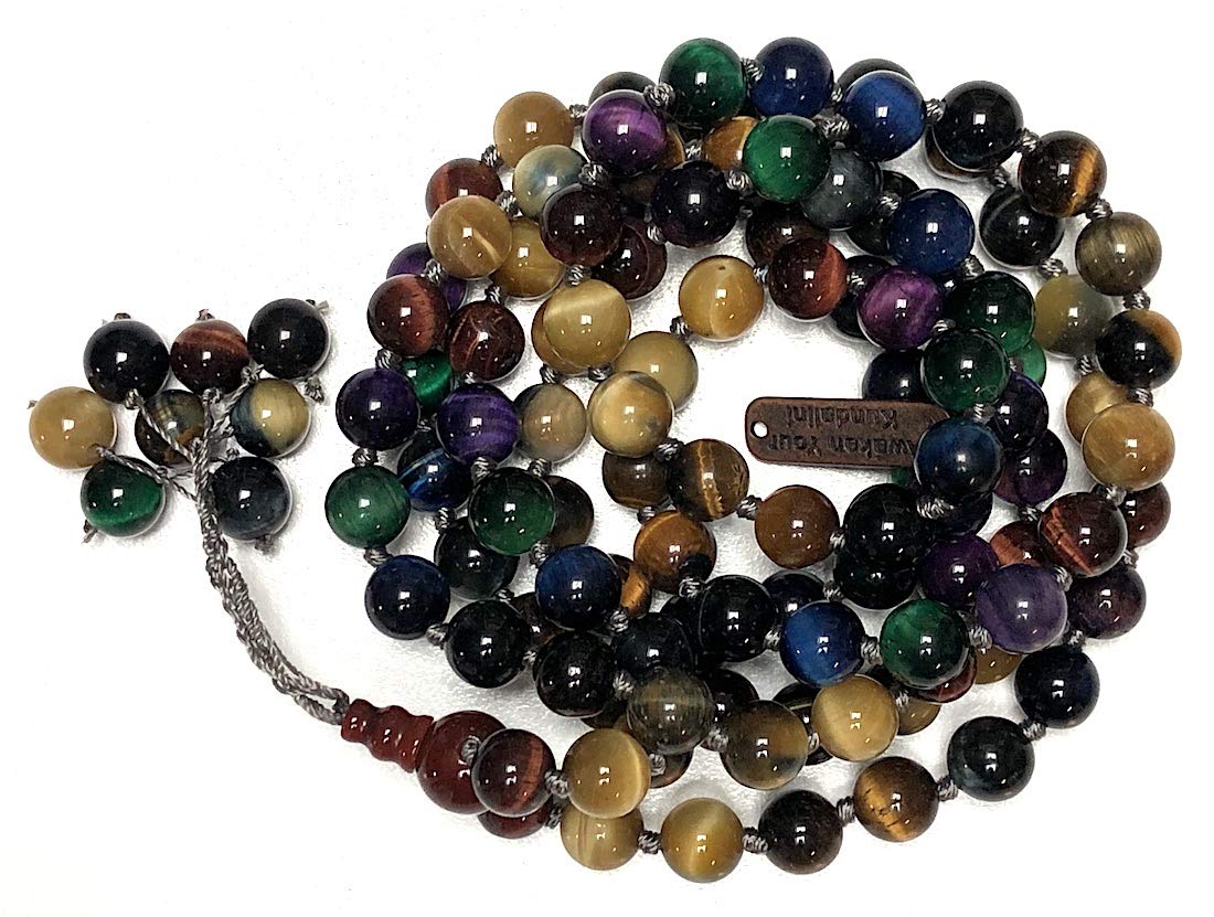 Stunning Multi-Color Rare Tiger's Eye Tiger Eye Mala Beads Necklace - Leo & Sagittarius Birthstone - Multi Chakra Association