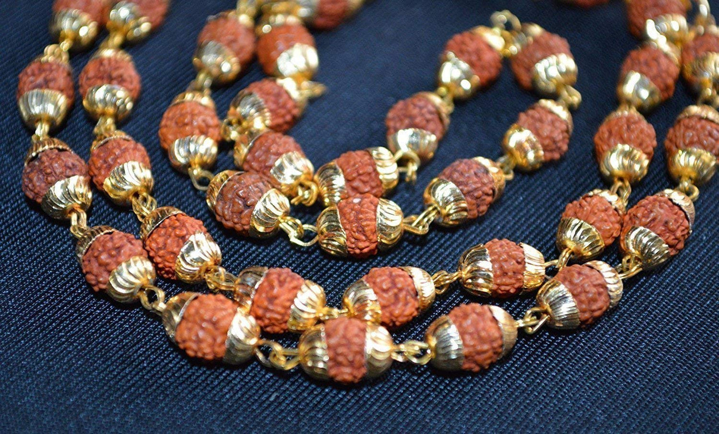 Awaken Harmony & Spiritual Growth - Handmade Rudraksha Kanthi Mala (6mm Beads, Golden Accents) - 5 Mukhi Rudraksh