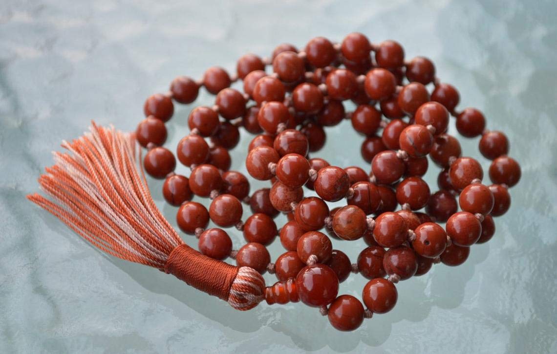 Hand Knotted Red Jasper Mala Necklace - Embrace Strength and Stability - 8mm Beads, 108 Beads - Aries Birthstone, Root Chakra Alignment