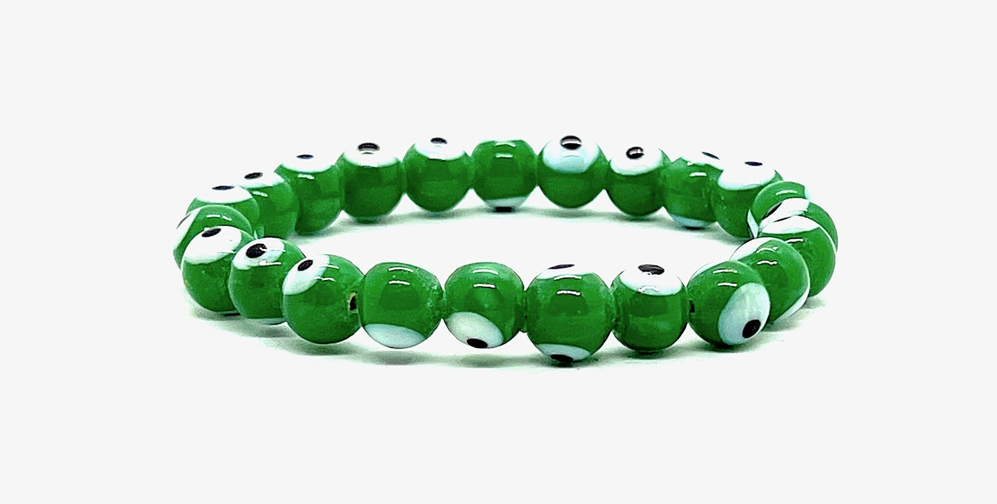 Embrace Abundance & Growth: Handmade Green Evil Eye Charm Bracelet (8mm Beads) - Taurus & Virgo Birthstone - Heart Chakra Harmony