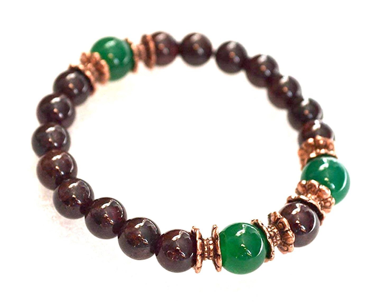 Ignite Passion & Abundance: Garnet & Green Jade Stretch Bracelet (8mm Beads) - Capricorn & Aquarius Birthstone & Root & Sacral Chakra Harmony
