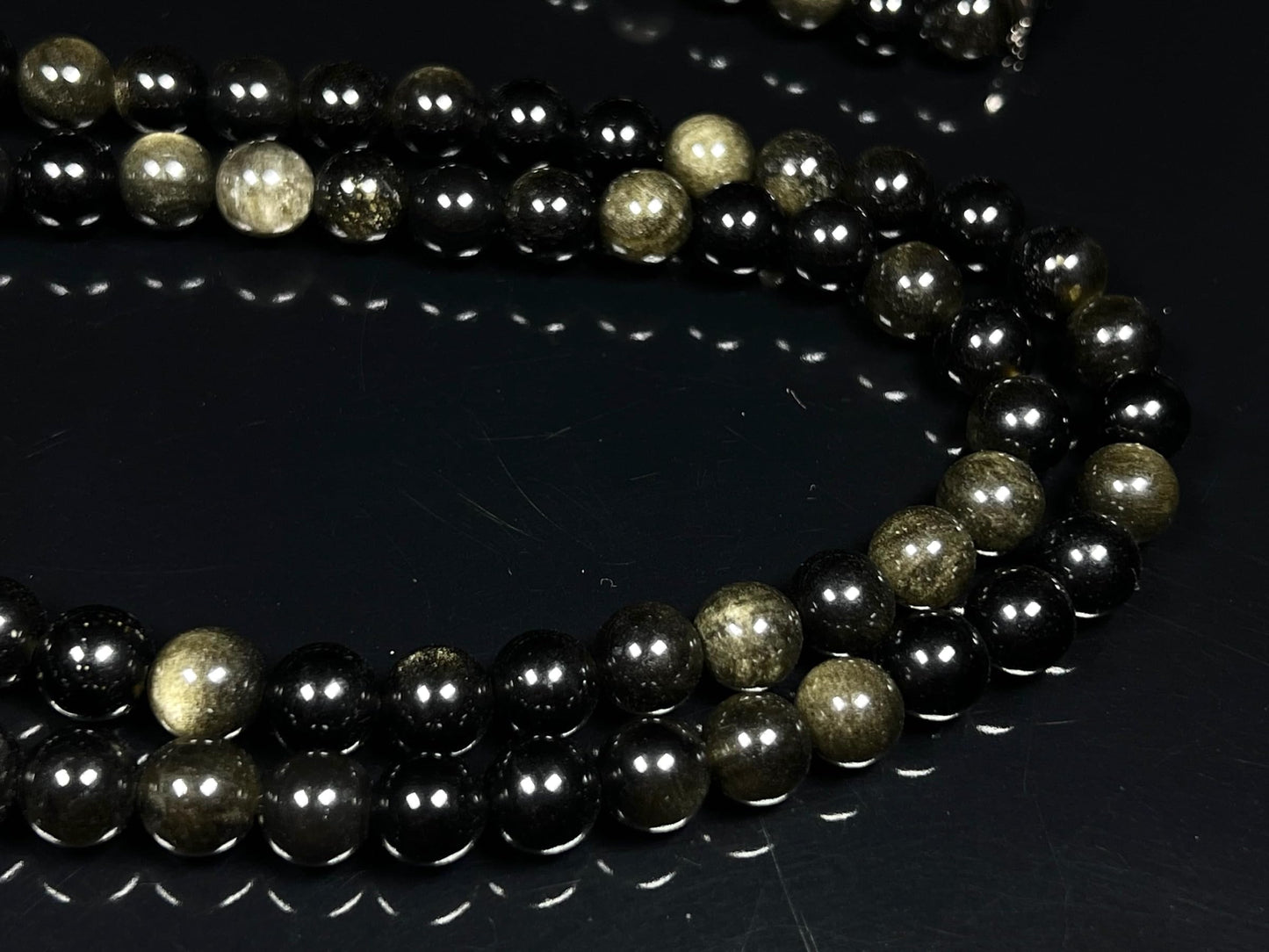 Golden Sheen Obsidian Mala Necklace - 8mm 108 Beads - Scorpio & Sagittarius Birthstone for October November December - Root & Solar Plexus Chakra