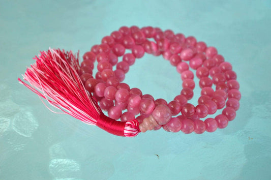 Cat's Eye Mala Beads Necklace, Magenta Pink Cat's Eye Mala