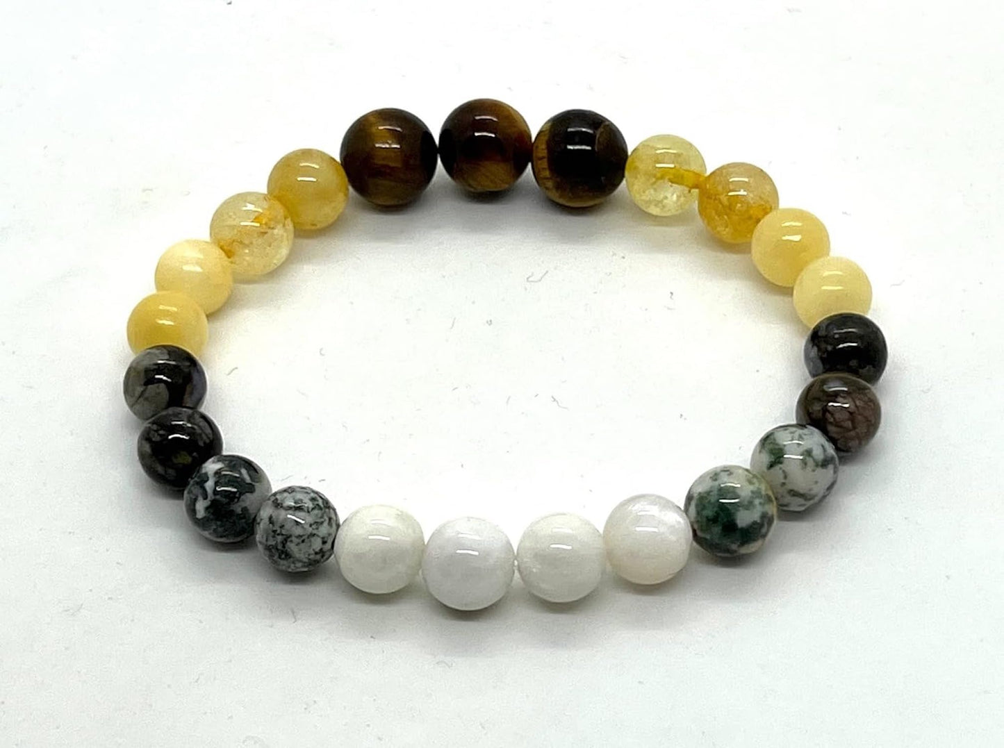 Unleash Your Gemini Spirit: Gemini Constellation Birthstone Bracelet (8mm) - Multi-Chakra Alignment, Black Opal, Moonstone, Citrine, Calcite, Green Tree Agate, Tiger's Eye