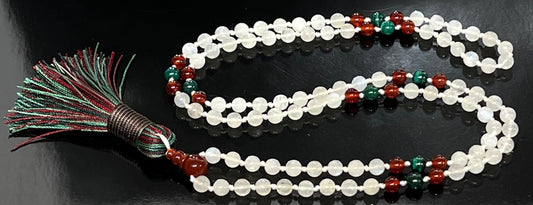Malachite, Carnelian & Moonstone Knotted Mala Necklace | GAIA Collection