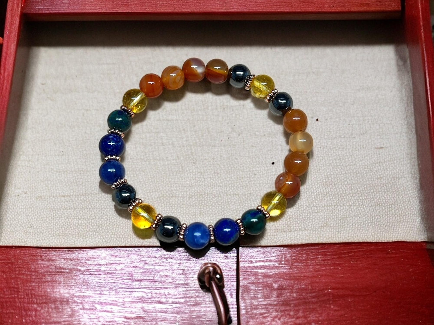 Celestial Harmony Bracelet with Lapis Lazuli, Citrine, Carnelian, Hematite, and Moss Agate Beads - Multi Chakra and Multi Birthstone Association