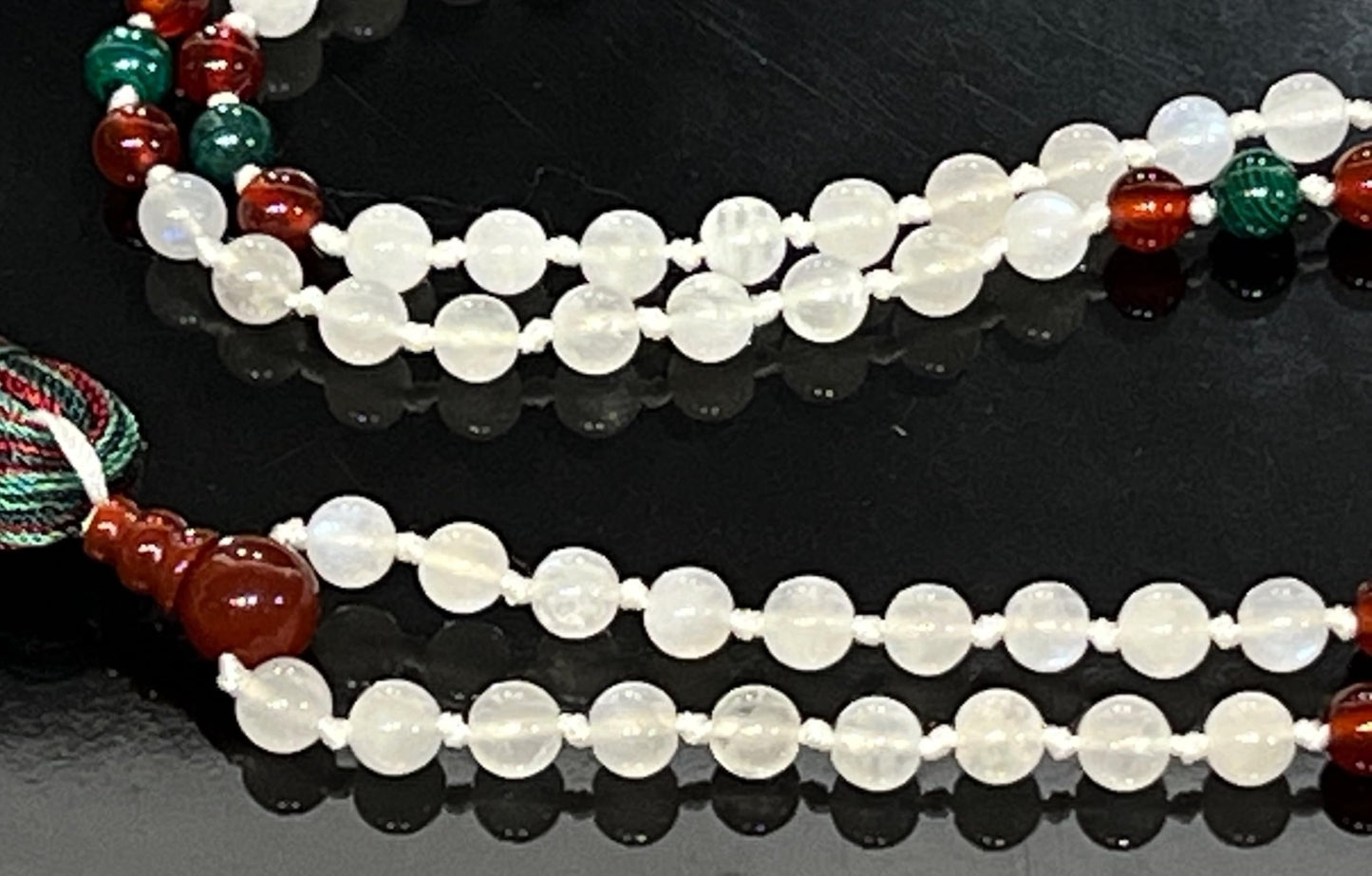 Malachite, Carnelian & Moonstone Knotted Mala Necklace | GAIA Collection
