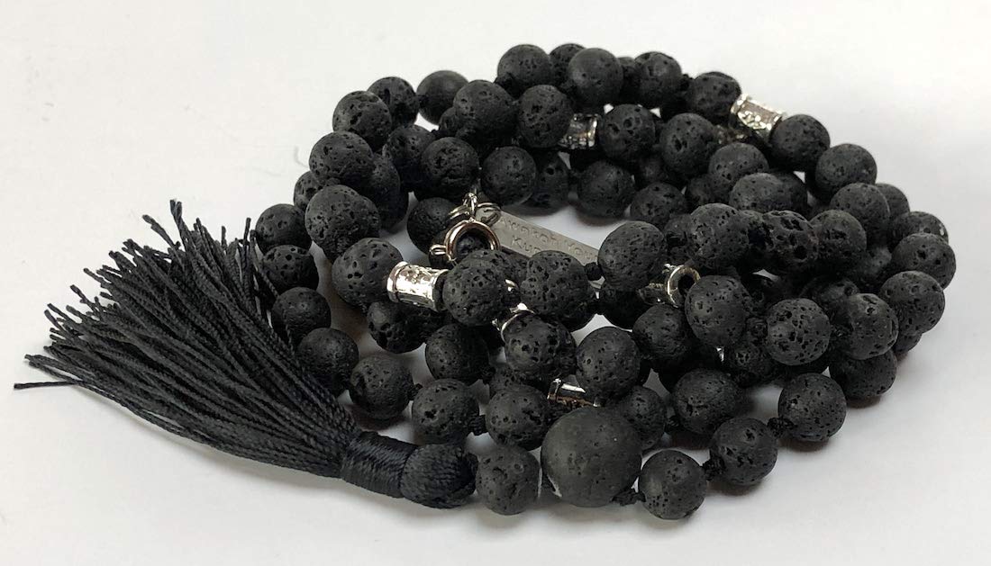 Natural Lava Stone Mala 108 Beads Hand-Knotted VULCAN Collection Root Chakra Healing Essential Oil Diffuser Spiritual Warrior Jewelry Awaken Your Kundalini Fire Element Volcanic Power