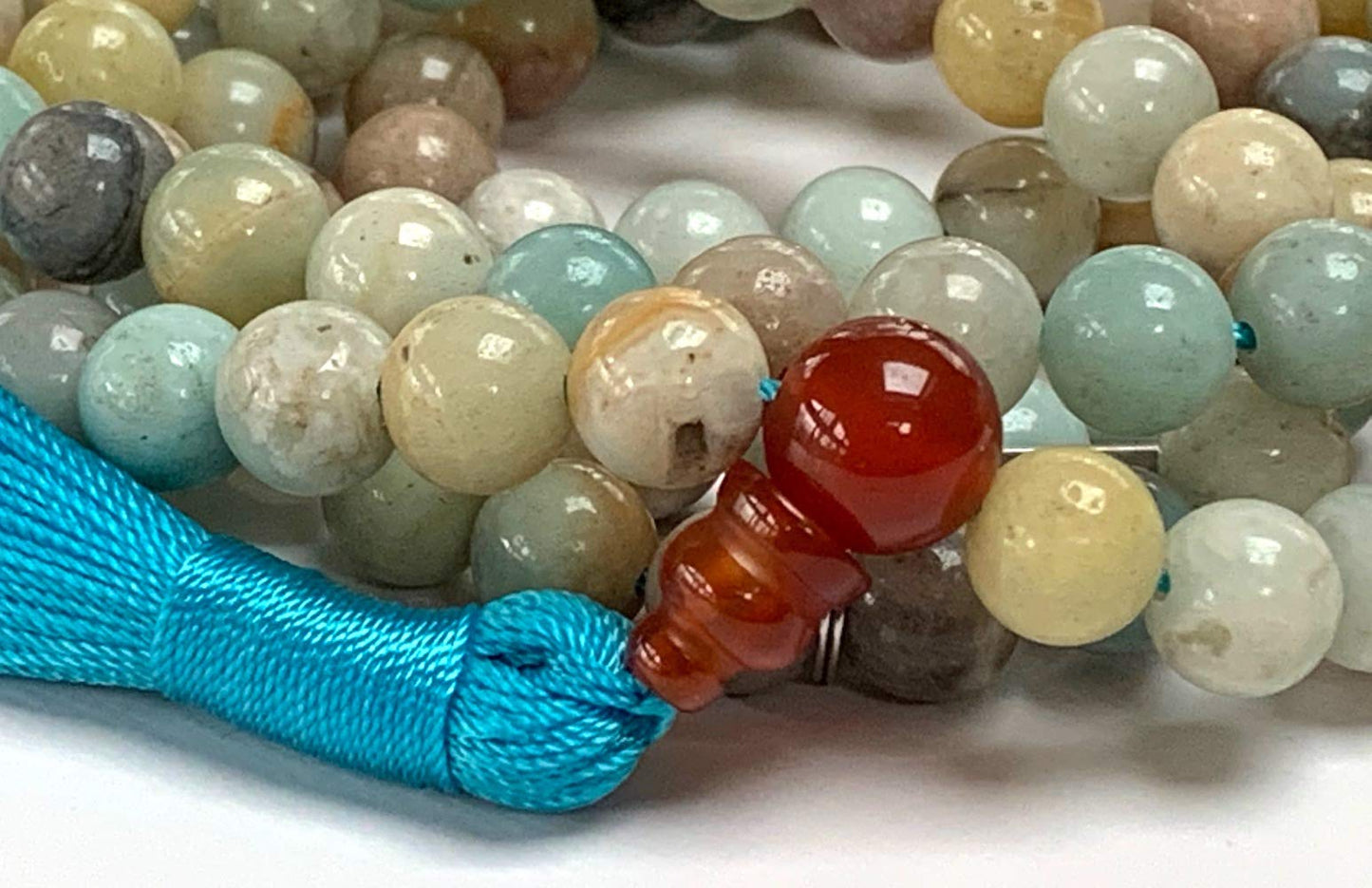 Embrace Harmony & Communication: Handmade Amazonite Mala Necklace