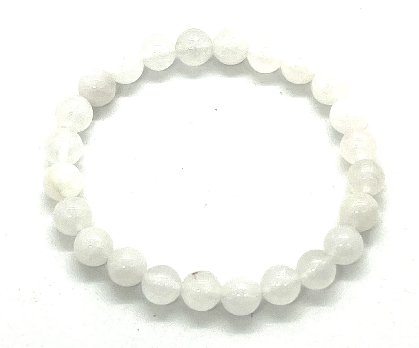 Handmade White Jade Stretch Bracelet - Energize Your Spirit - 8mm Beads