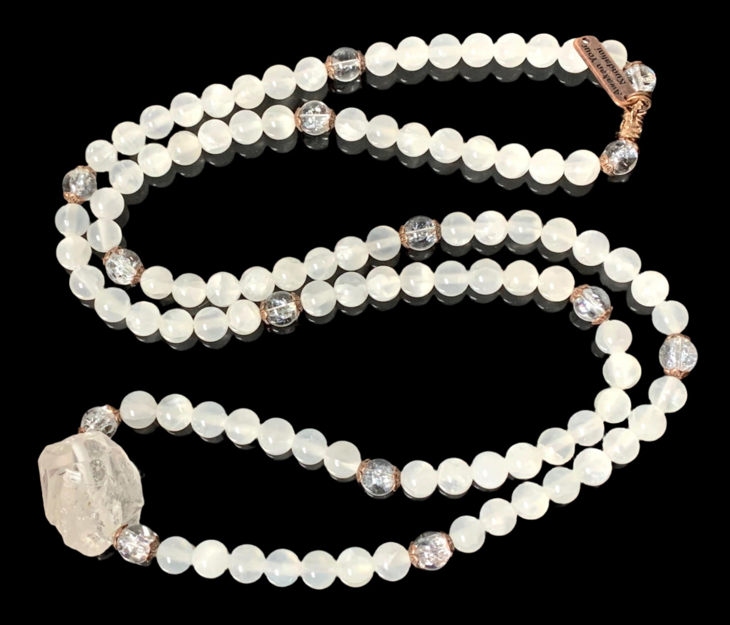 Selenite & Quartz Stretchable Mala Necklace| Crown & Third Eye Chakra